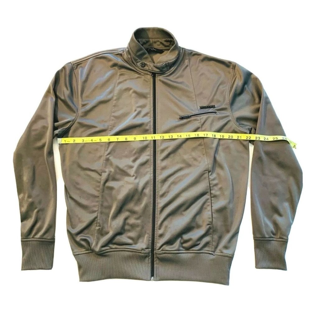 Sean John Fleece Lined‎ Bomber Jacket Full Zip Zipper Pocket Snap Closure M Gray - Picture 6 of 12